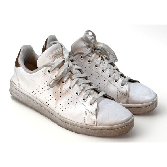 Adidas Advantage Women's Size 9 White on White Gold Heel Tab Leather Sneakers - Picture 3 of 11
